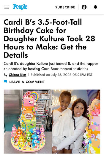 PEOPLE magazine featuring award-winning pastry chef and cake artist Kristina Lavallee's custom Care Bears birthday cake created for Cardi B's daughter Kulture.