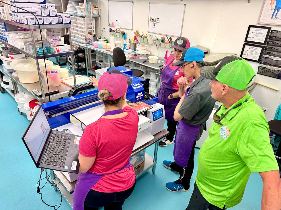 Kristina Lavallee and The Cake Girl team with the Icing Images Big Blue XL food printer in their Tampa bakery