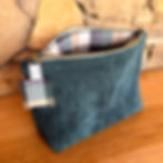 Miniature : Grande pochette - Velours côtelé vert/Vichy