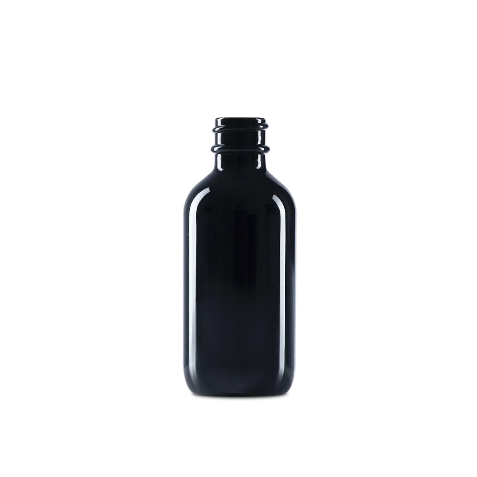 Thumbnail: 2 OZ BLACK GLASS BOSTON ROUND BOTTLE 20-400 NECK FINISH