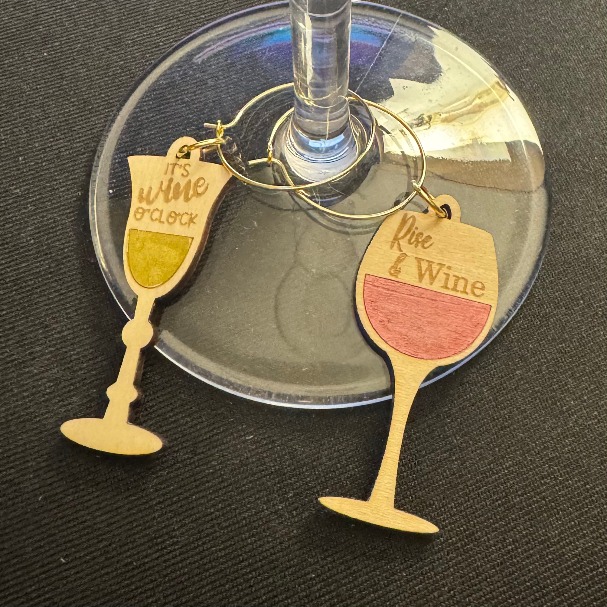 Wine-themed glass tags
