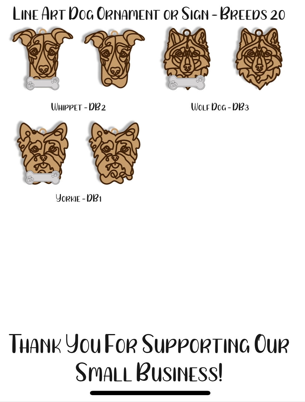 Thumbnail: Line Art Dog WITH BONE (Greyhound-Yorkie) Ornaments