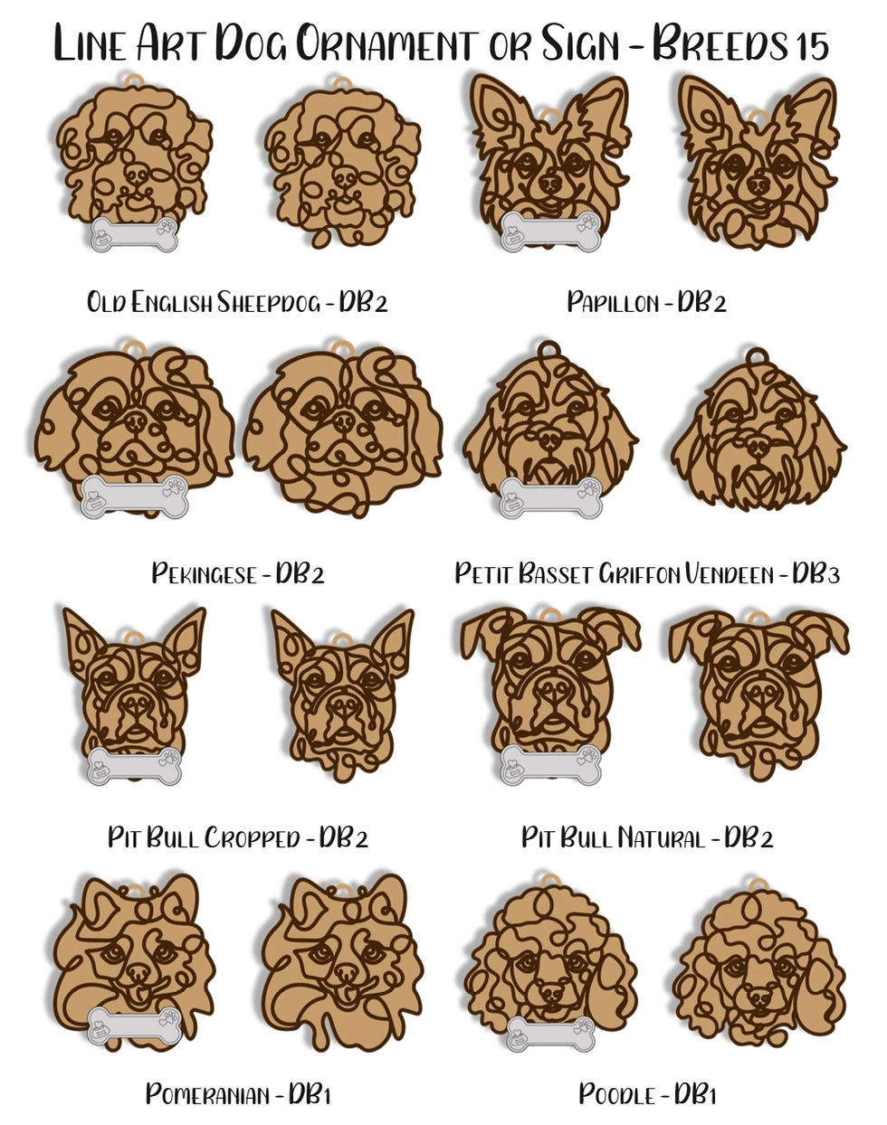 Thumbnail: Line Art Dog WITH BONE (Greyhound-Yorkie) Ornaments