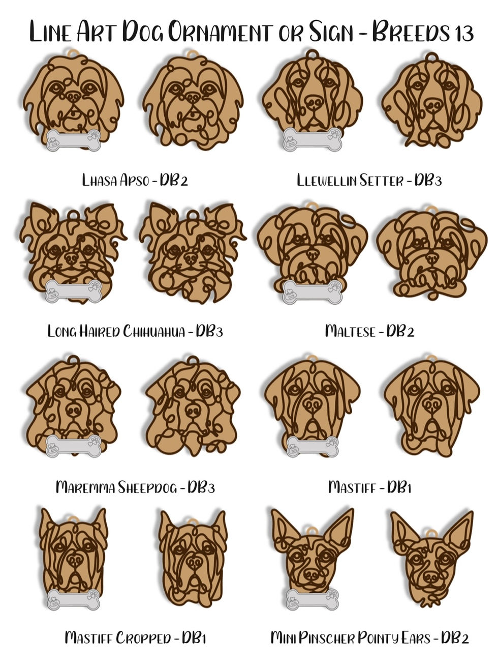 Thumbnail: Line Art Dog WITH BONE (Greyhound-Yorkie) Ornaments