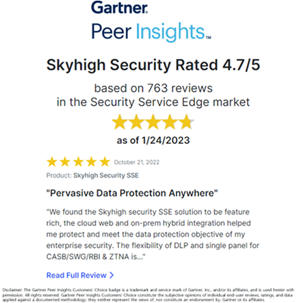 Gartner Peer Insights - Skyghigh Security Rated 4.7/5