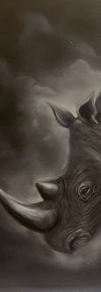 A White Rhino in Monochrome Hues, Oil Painting