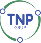 TNP Group logo inside a circle with four blue dots, black background.