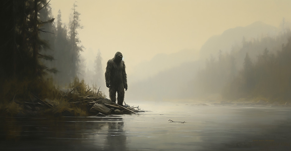 About SqueetSquatch silhouette looking out onto a forest scene