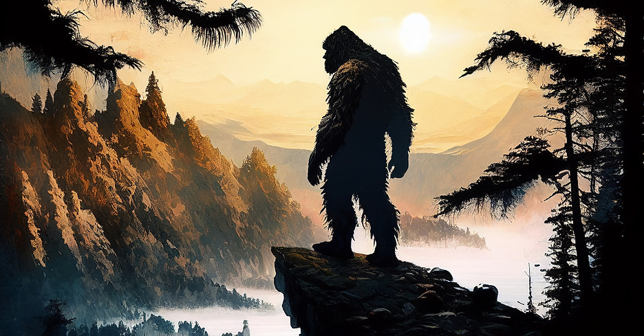 About SqueetSquatch silhouette on an outcropping