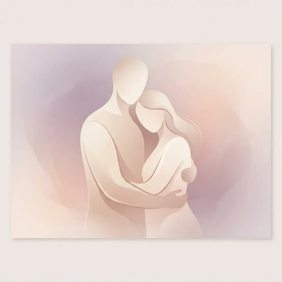 Digital illustration of a couple embracing tenderly, with soft, warm colors suggesting intimacy and connection.