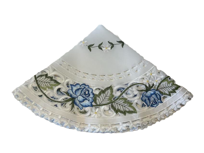 Blue Rose with Green Leaf Doily 24" inch