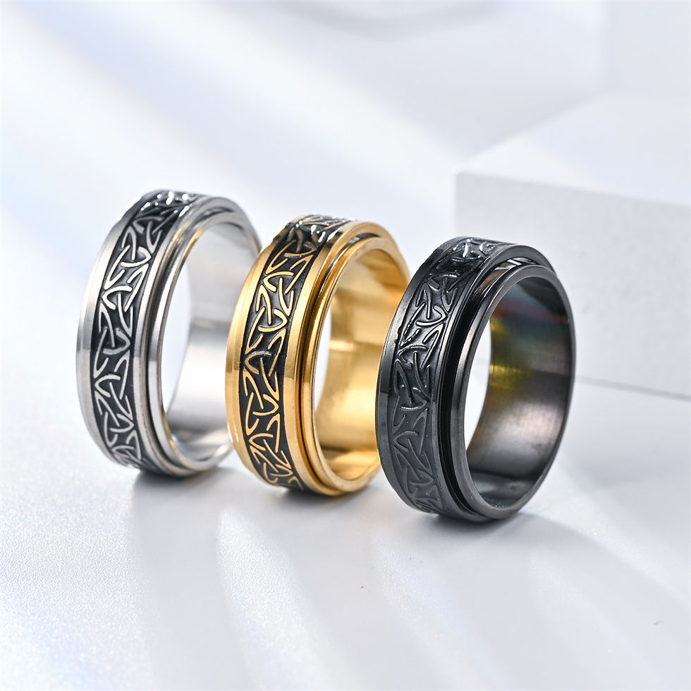 Thumbnail: Viking Celtic Knot Rune Rings For Men Rotating Stainless Steel Anti Stress Anxie