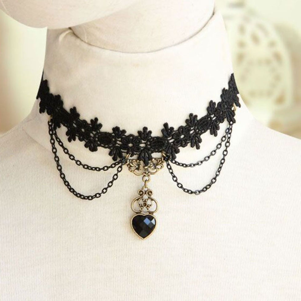 Thumbnail: Gothic Lace Ribbon Choker Necklace