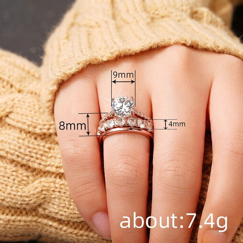 Thumbnail: Huitan Gorgeous 3Pcs Set of Rings Female Luxury Shiny Round Zirconia Finger Jewe