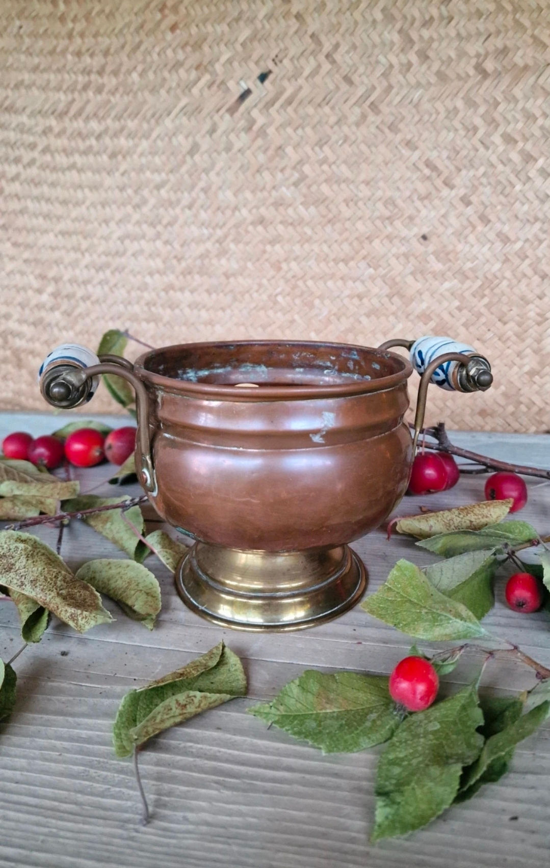 Cachepot in rame e porcellana
