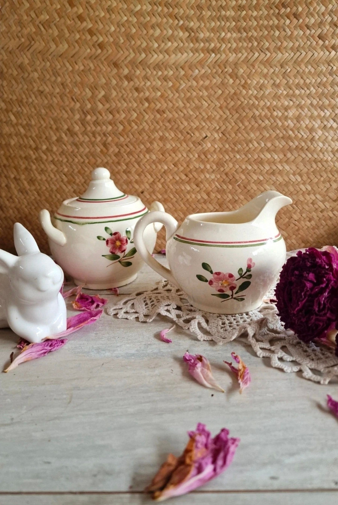Zuccheriera e lattiera in ceramica – servizio “Armelle” Sarreguemines