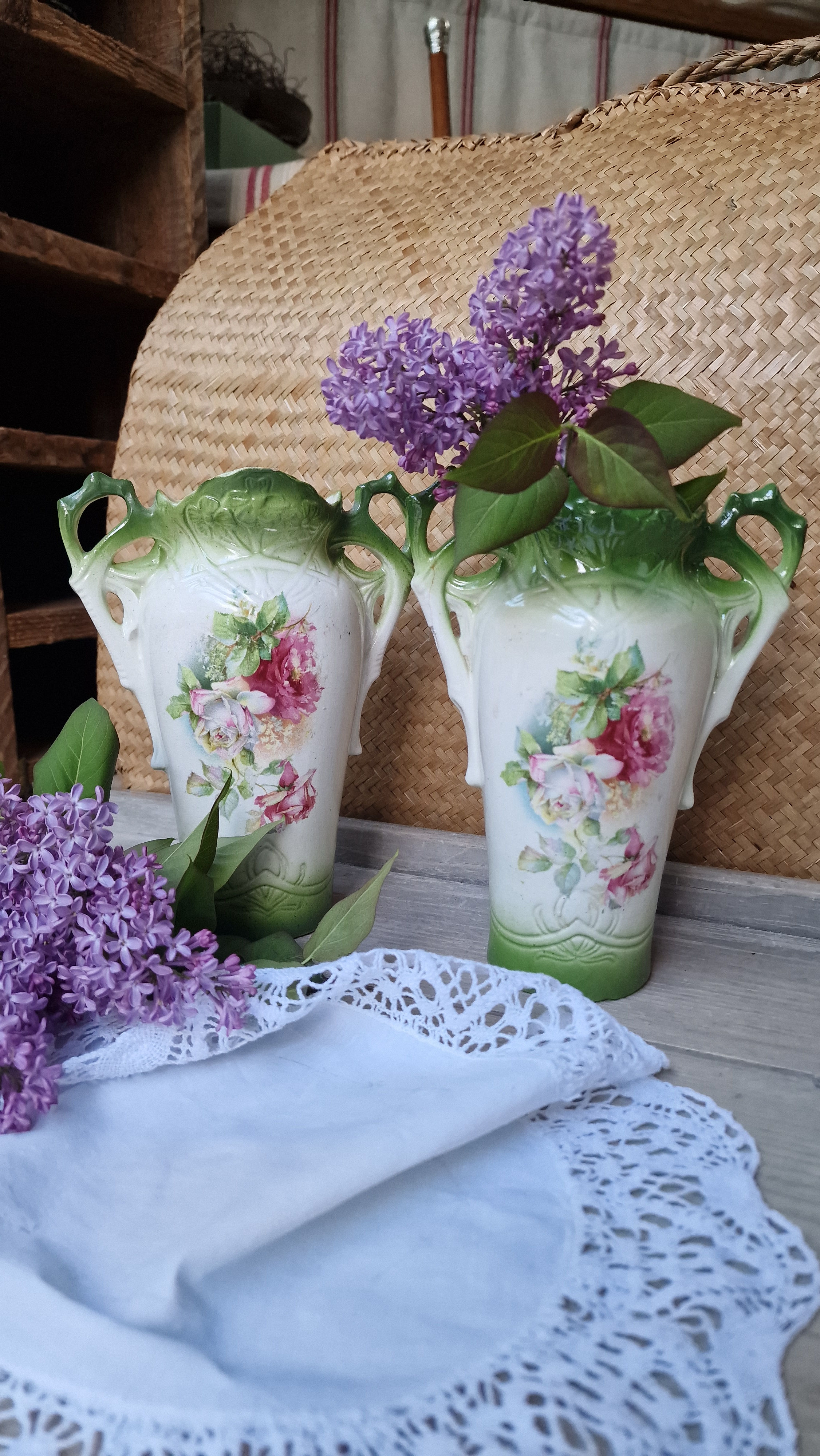 Vaso Barbotine con rose - Francia