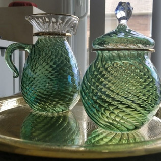 Turquoise Blown Glass Sugar & Creamer - $20
