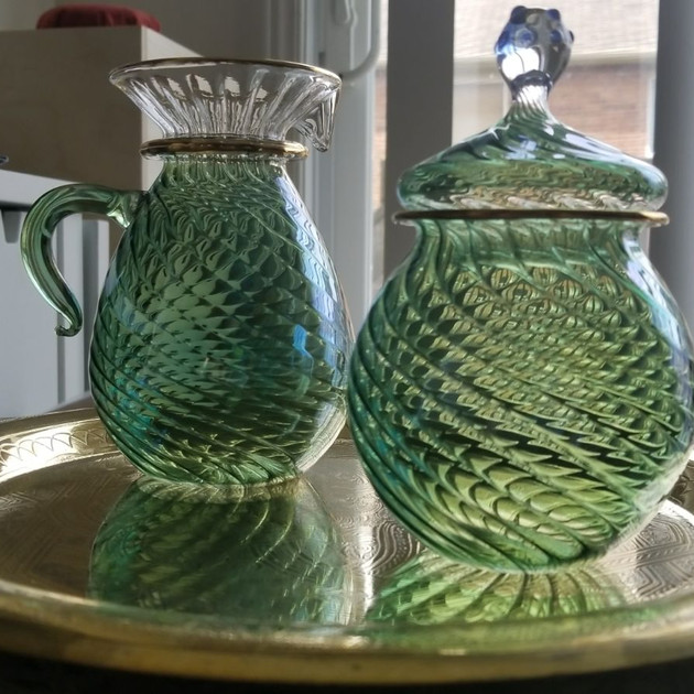 Turquoise Blown Glass Sugar & Creamer - $20