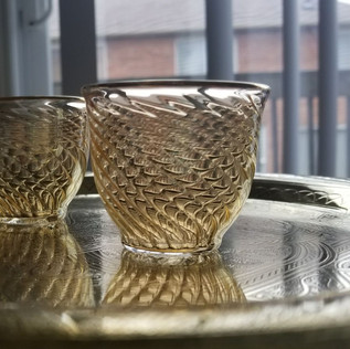 6 pcs Yellow tinted blown glass coffee set - $18
