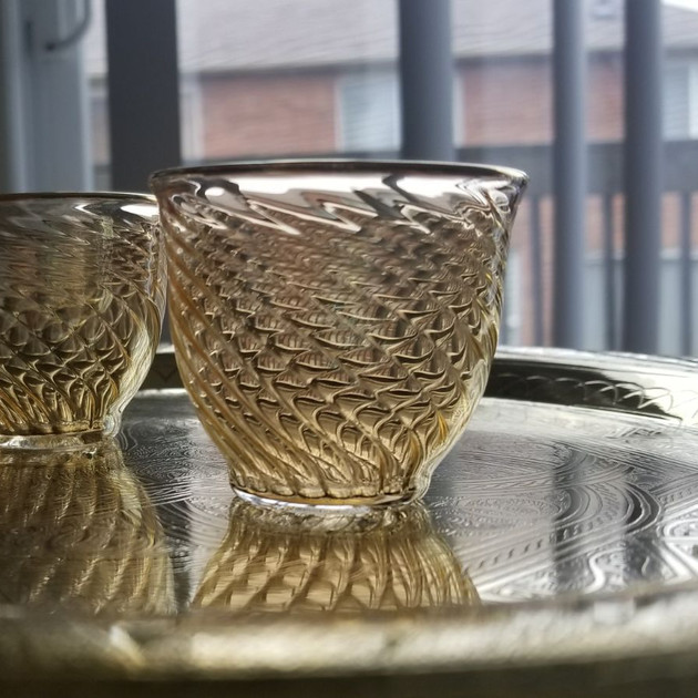 6 pcs Yellow tinted blown glass coffee set - $18