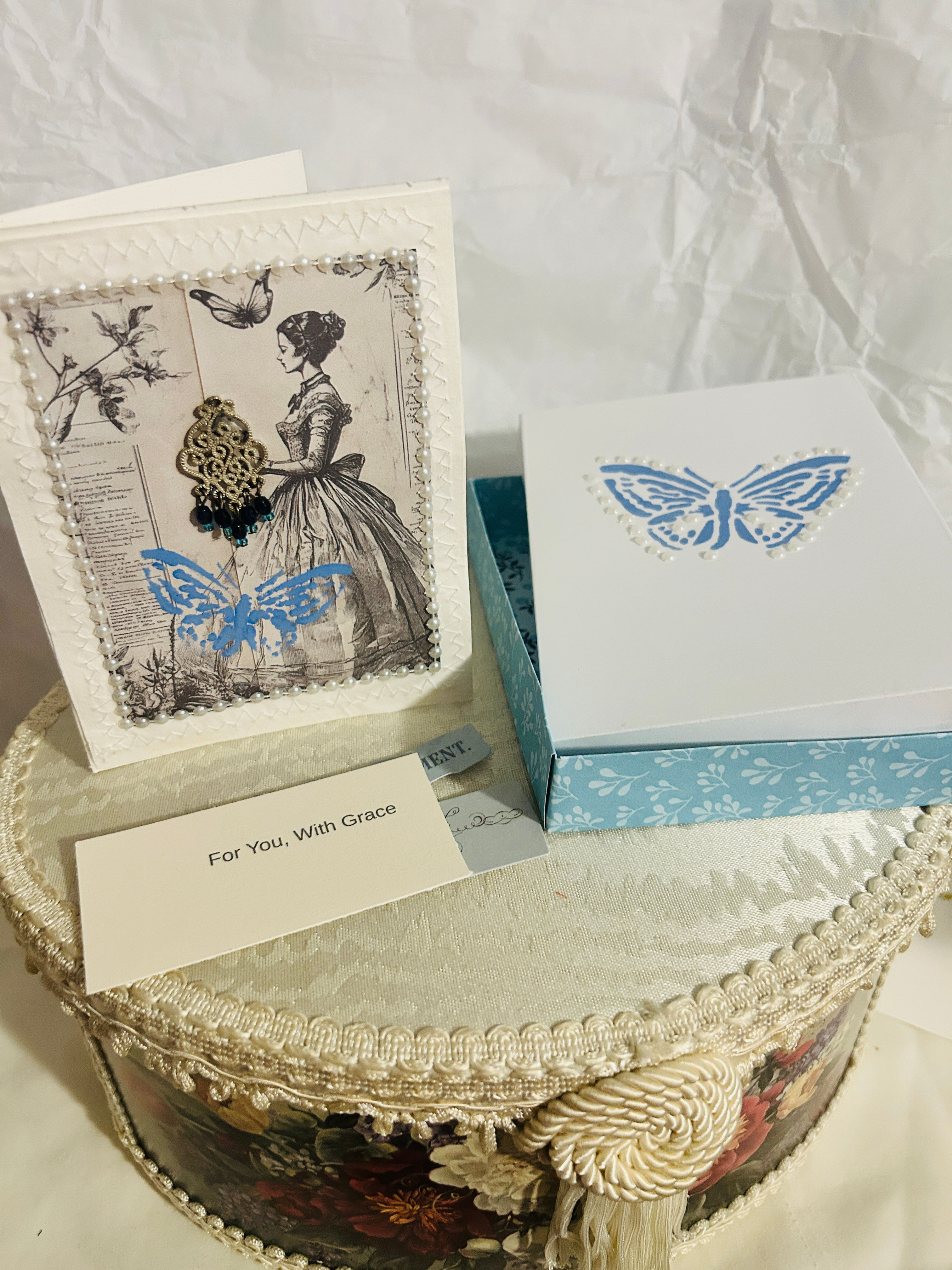 A Timeless Vintage Keepsake Card & Gift Box, Butterflies and Pearls