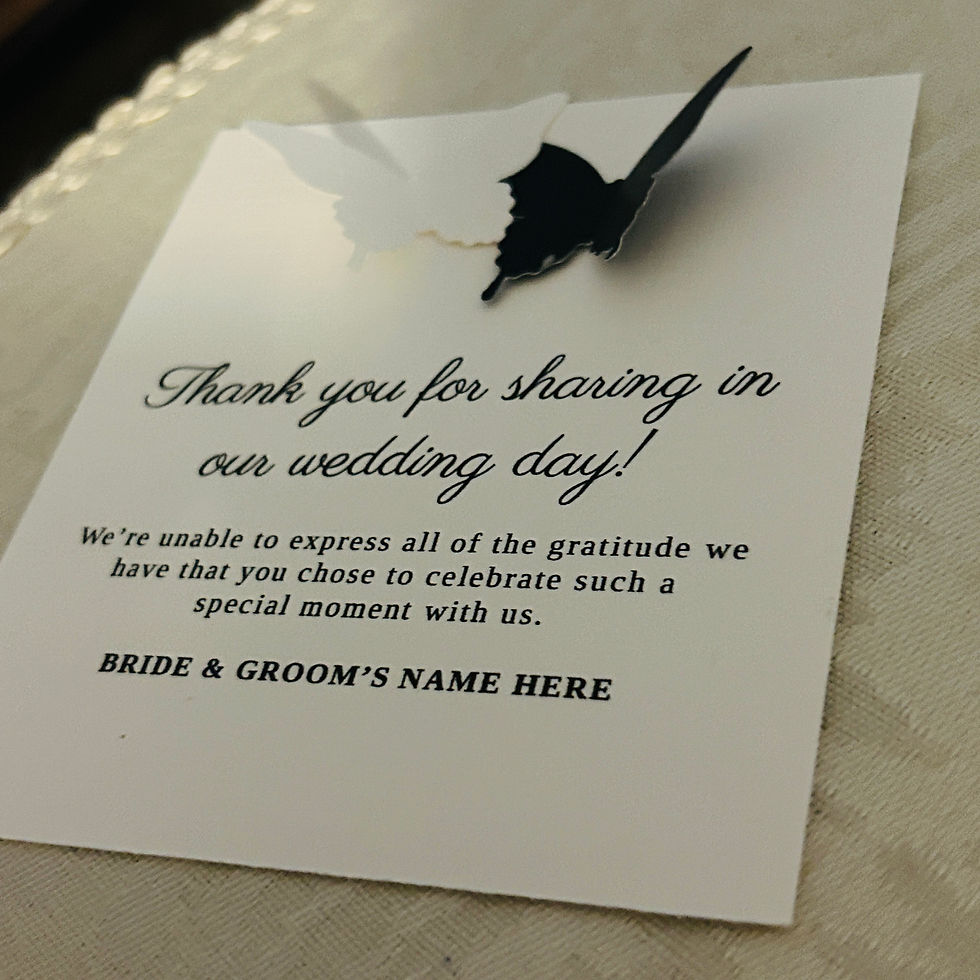 Thumbnail: Personalized Butterfly Wedding Reception Thank You Card, Elegant Place Setting