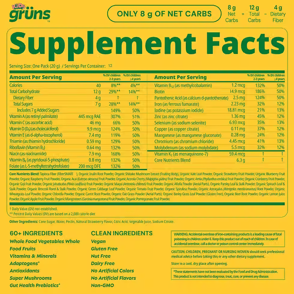Thumbnail: Gruns Kids Organic Superfood Greens Multivitamin Gummies, 25 ct.