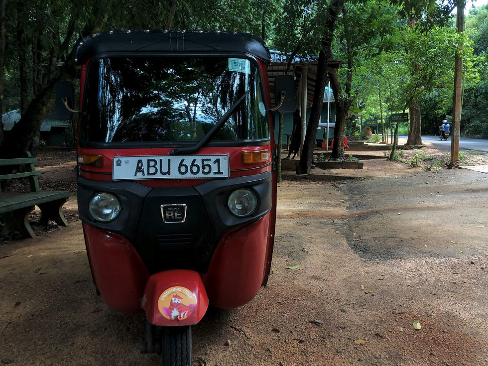 A tuktuk parked outside the ticket office for the Rose Quartz Mountain in Dambulla