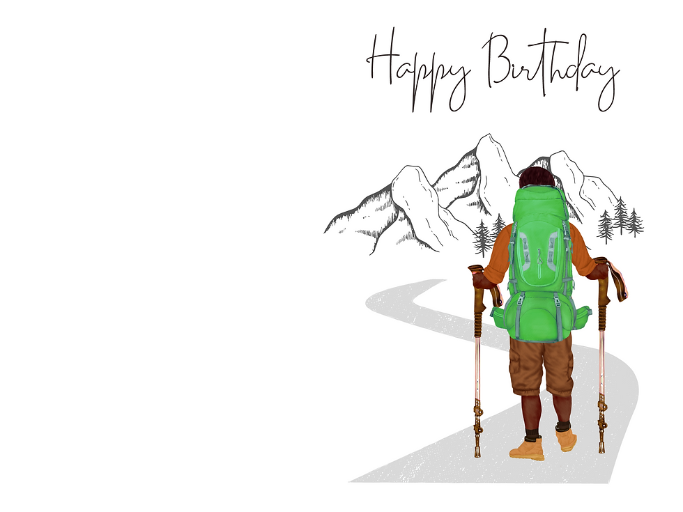 Black male hiker birthday card