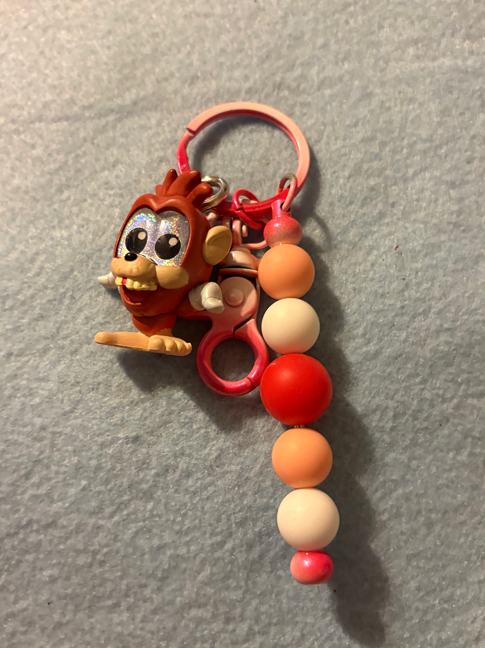 Thumbnail: Vibrant cartoon monkey keychain with a string of colorful beads.