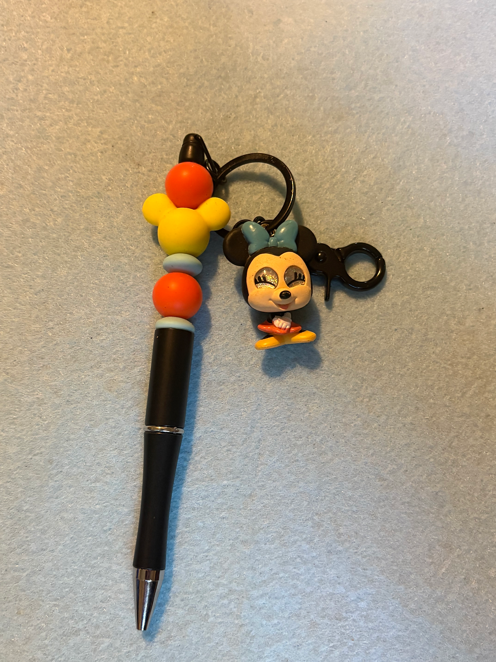 Thumbnail: Black pen with yellow, orange, blue beads and Minnie Mouse charm.