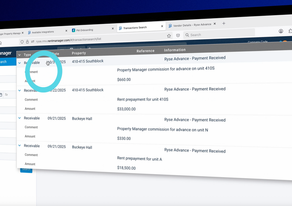 Screenshot of a transaction search with the title 