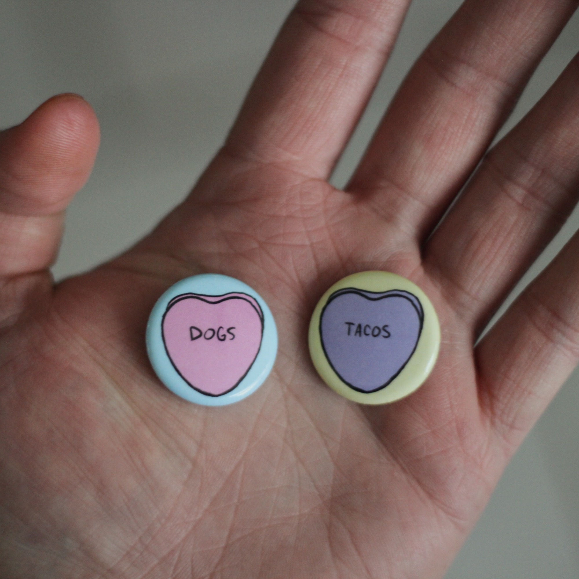 Dogs + Tacos Candy Hearts Button Pack