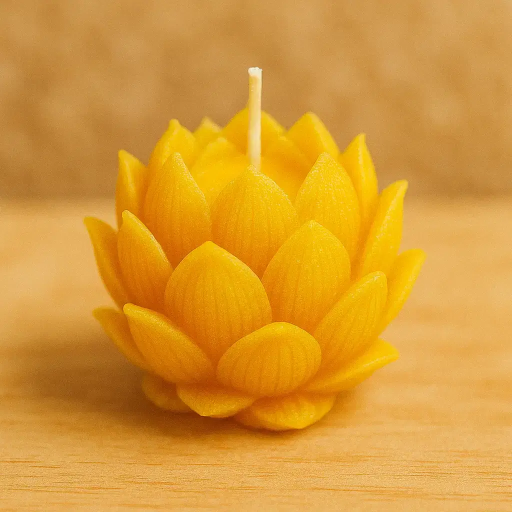 Decorative Yellow Lotus Candles (4 Pcs) | Long Burning Home Décor Wax Candles