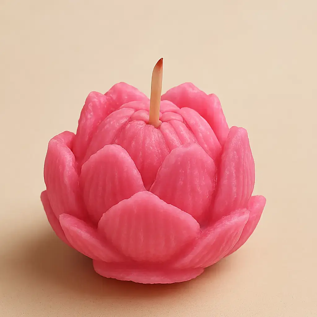 Decorative Pink Lotus Candles (4 Pcs) | Long Burning Home Décor Wax Candles