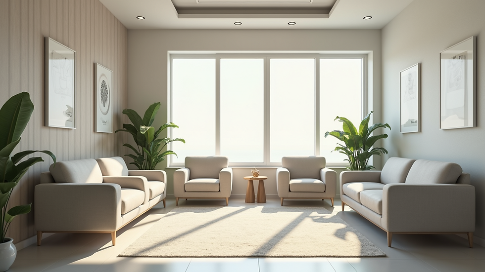 Eye-level view of a modern clinic waiting area