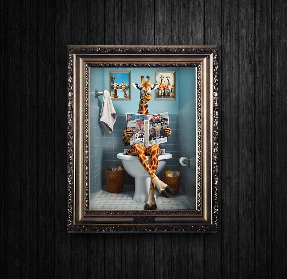 Thumbnail: Funny Giraffe on the Toilet Reading Newspaper Funny Bathroom Wall Art