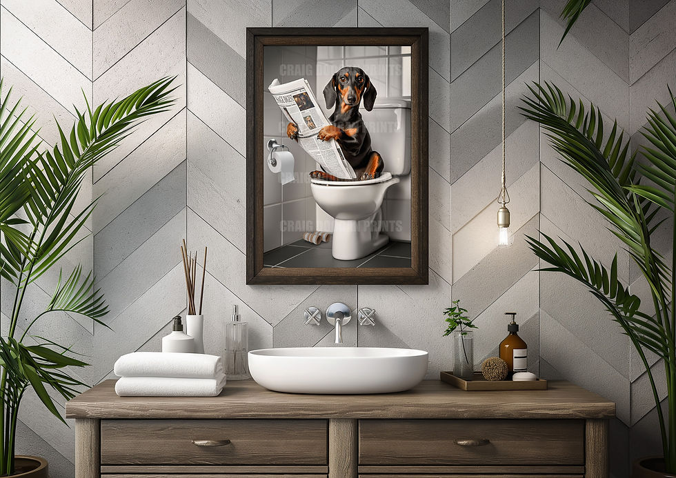 Thumbnail: Funny Dachshund Sausage Dog on the Toilet Reading Newspaper