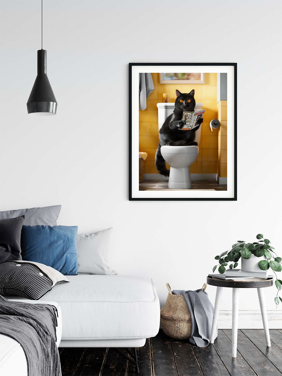 Thumbnail: Black Cat on the Toilet Reading Magazine Funny Bathroom Wall Art Gift