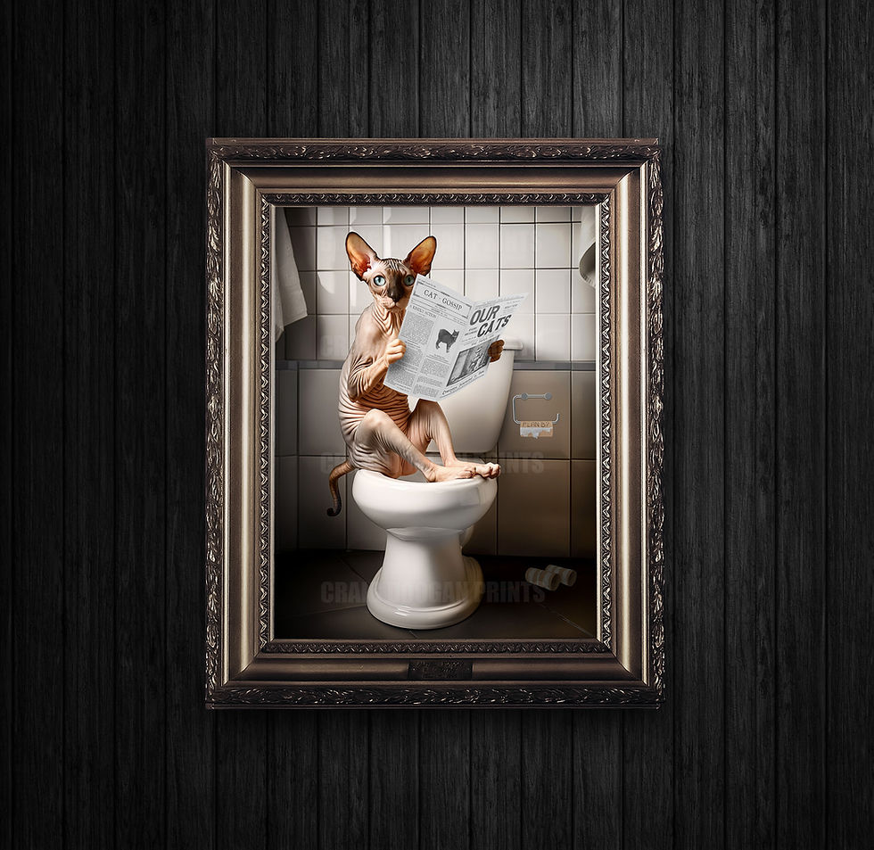 Thumbnail: Funny Sphynx Cat on Toilet Bathroom Reading Newspaper Wall Art