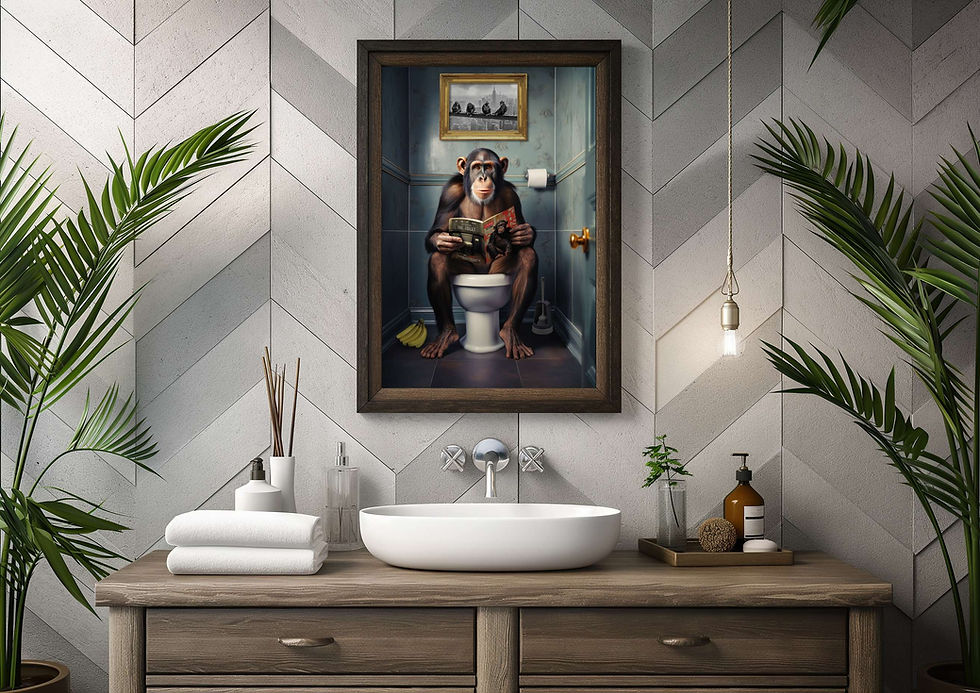 Thumbnail: Chimpanzee on the Toilet Reading Magazine Funny Bathroom Wall Art