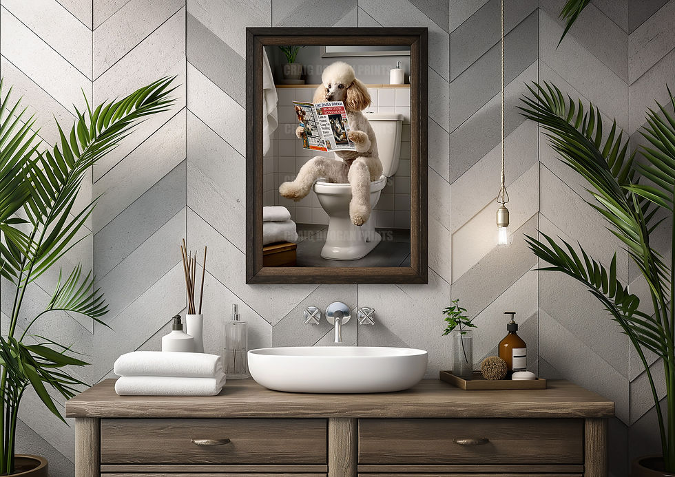 Thumbnail: Funny Poodle on the Toilet Reading Newspaper Print