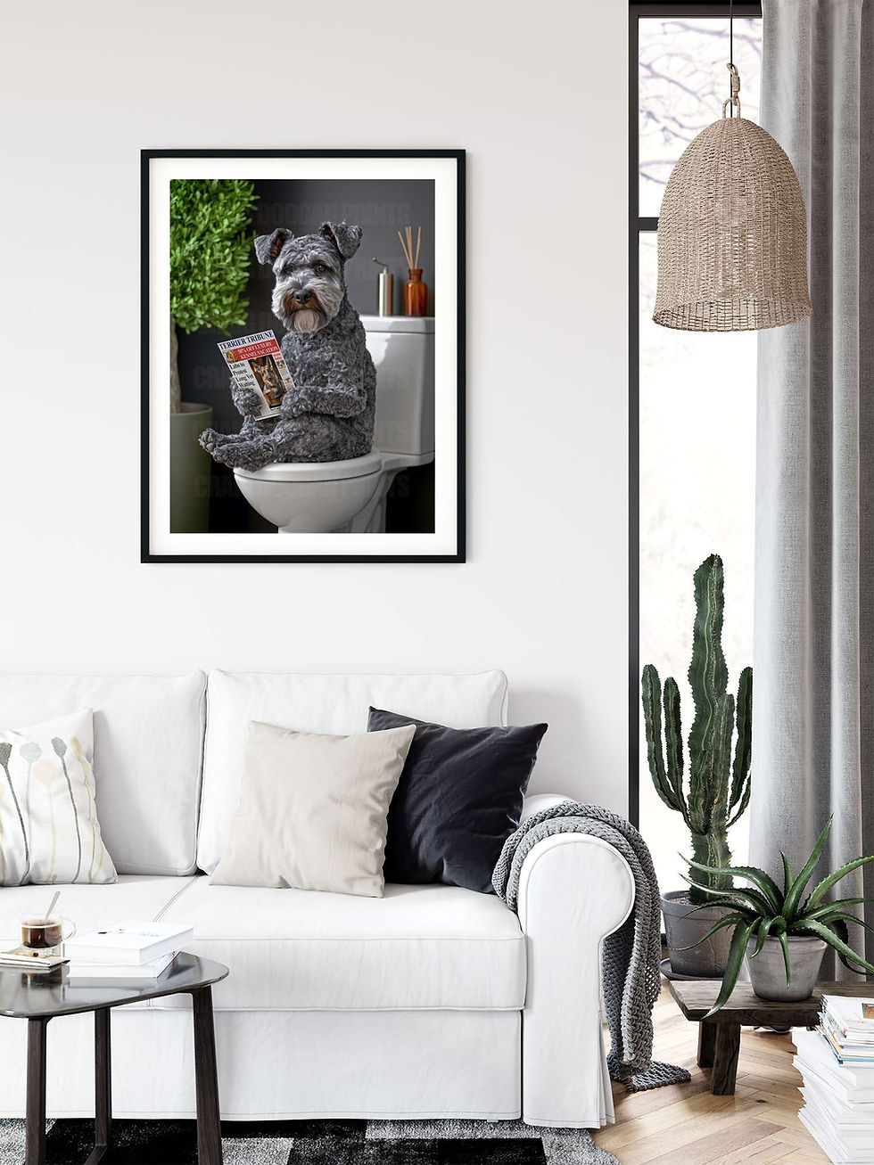 Thumbnail: Kerry Blue Terrier on the Toilet Reading Newspaper Funny Bathroom Wall Art