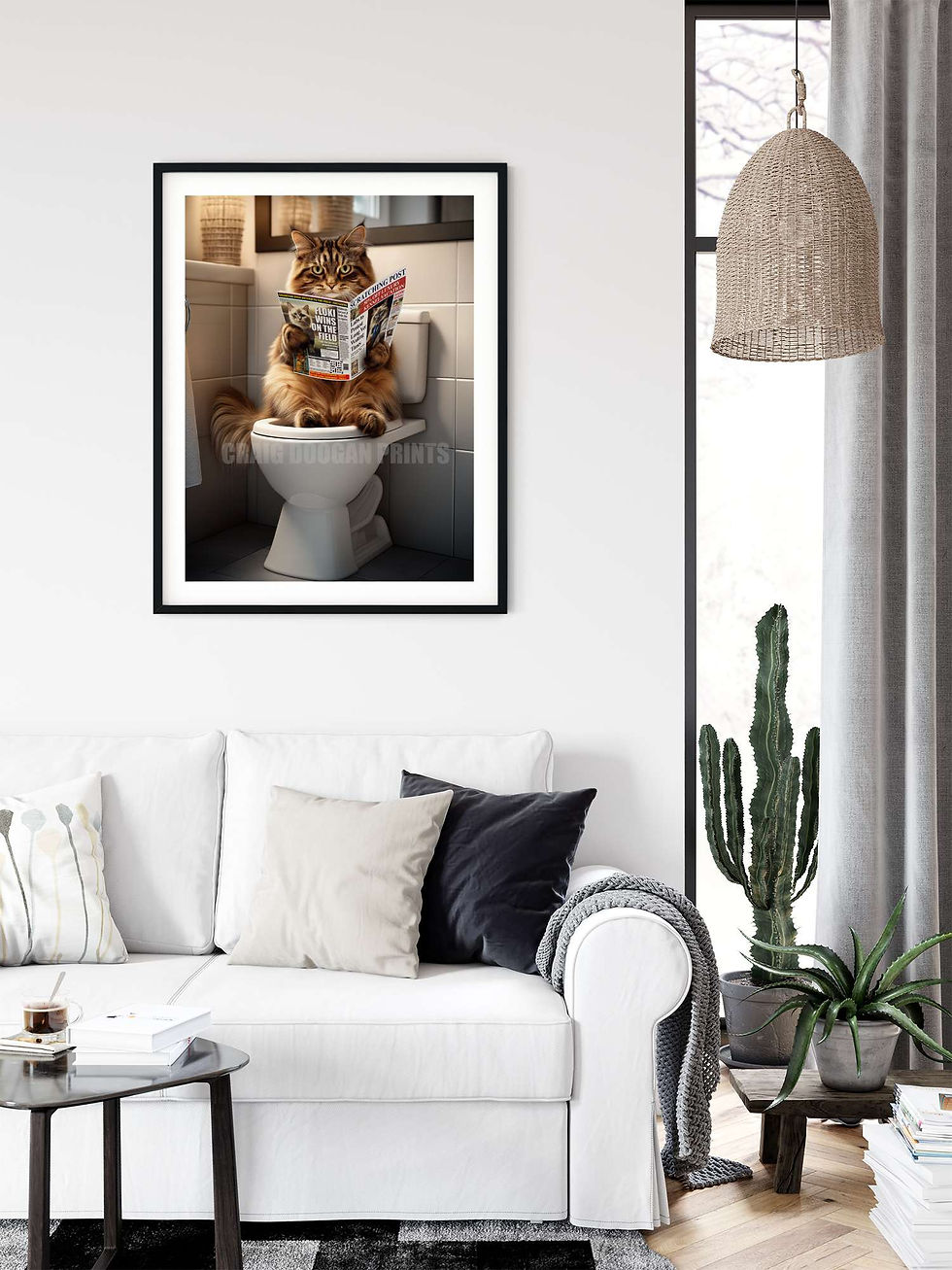 Thumbnail: Norwegian Forest Cat on the Toilet Reading Newspaper Funny Bathroom Wall Art