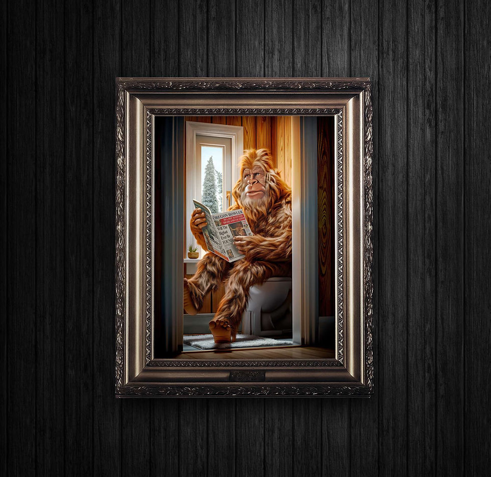 Thumbnail: Funny Bigfoot Sasquatch on the Toilet Oregon Bathroom Wall Art