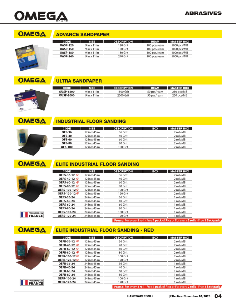• Omega Advance Sandpaper
• Omega Ultra Sandpaper
• Omega Industrial Floor Sanding
• Omega Elite Industrial Floor Sanding
• Omega Elite Industrial Floor Sanding - Red