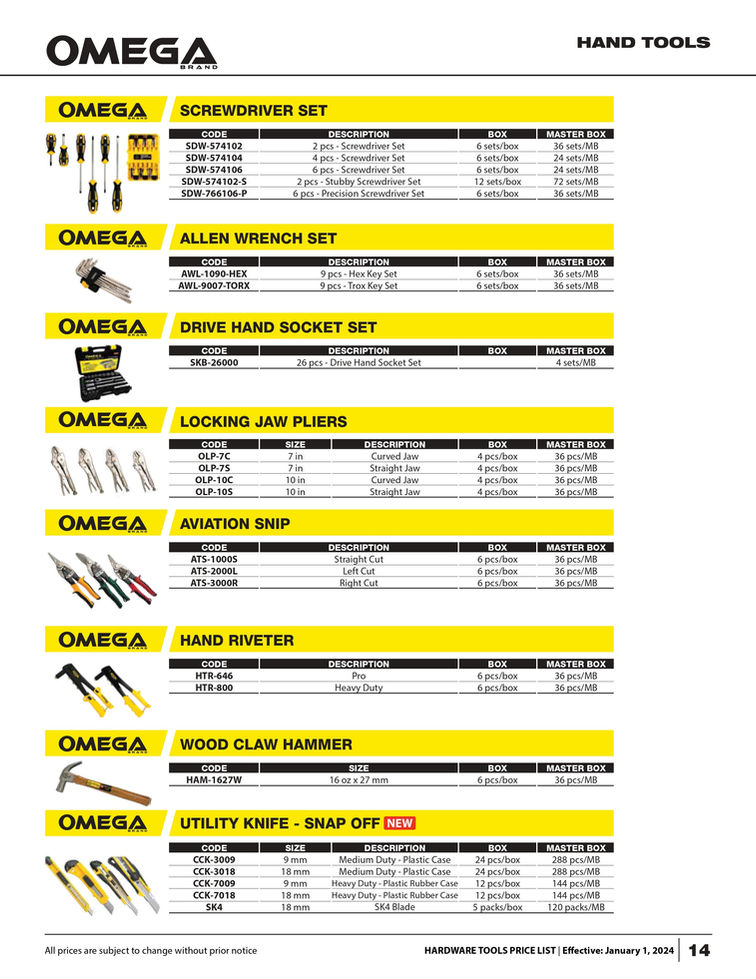 Hand Tools by Omega Hardware Products and Consumables
