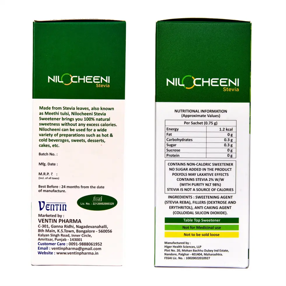 NiloCheeni stevia sachets for on-the-go sugar-free sweetening – travel pouch ready