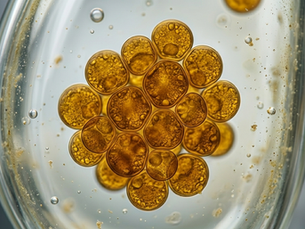 Close-up of algal oil droplets, showcasing a rich, plant-based source of omega-3 fatty acids beneficial for brain health.